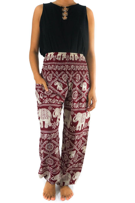 Burgundy ELEPHANT Pants Women Boho Pants Hippie Pants Yoga - La Bogota