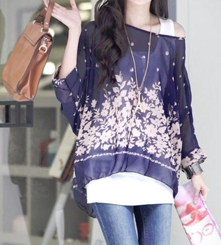 Womens Loose Fit Navy Batwing Tunic - La Bogota