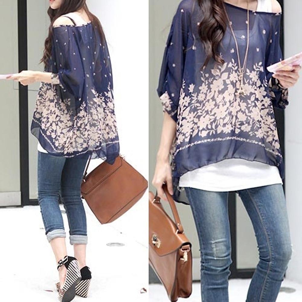 Womens Loose Fit Navy Batwing Tunic - La Bogota