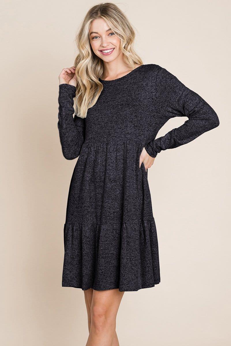Brushed Hacci Tiered pleated Mini Dress - La Bogota