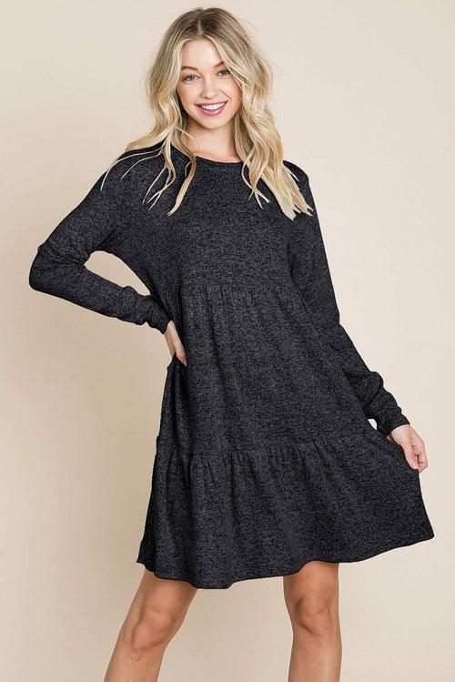 Brushed Hacci Tiered pleated Mini Dress - La Bogota