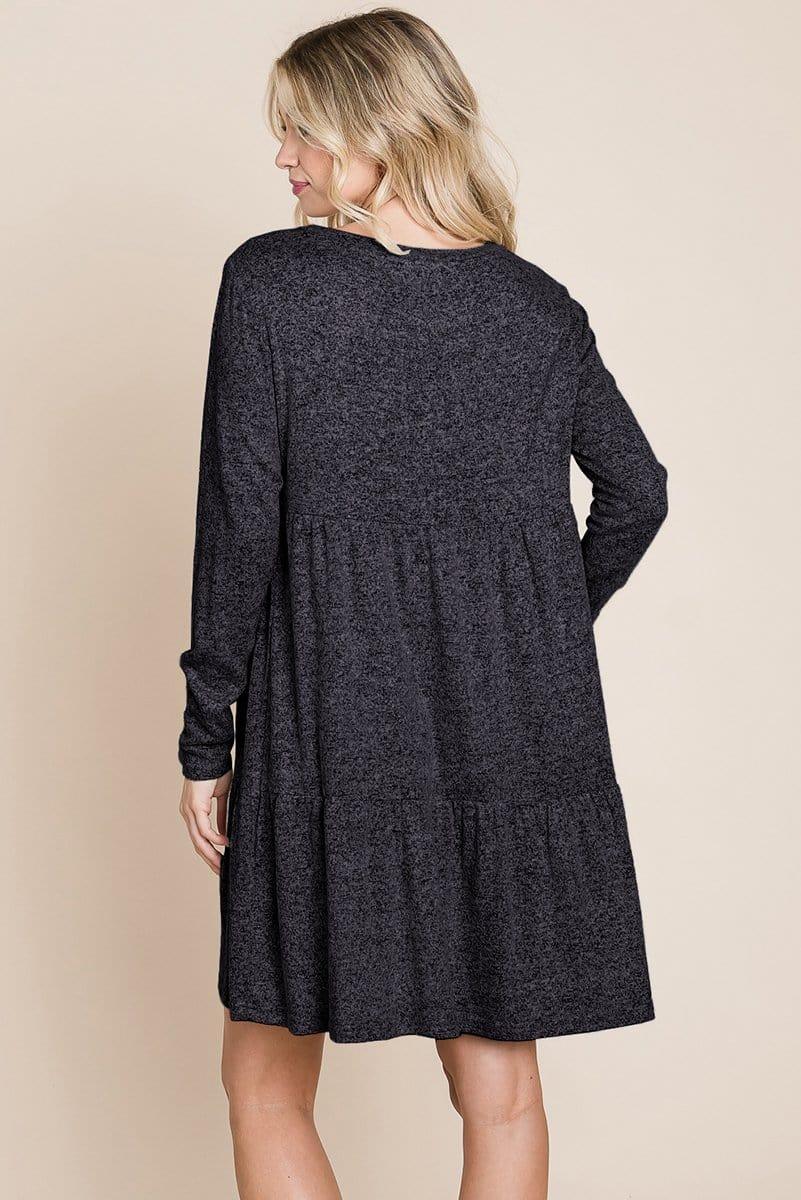 Brushed Hacci Tiered pleated Mini Dress - La Bogota