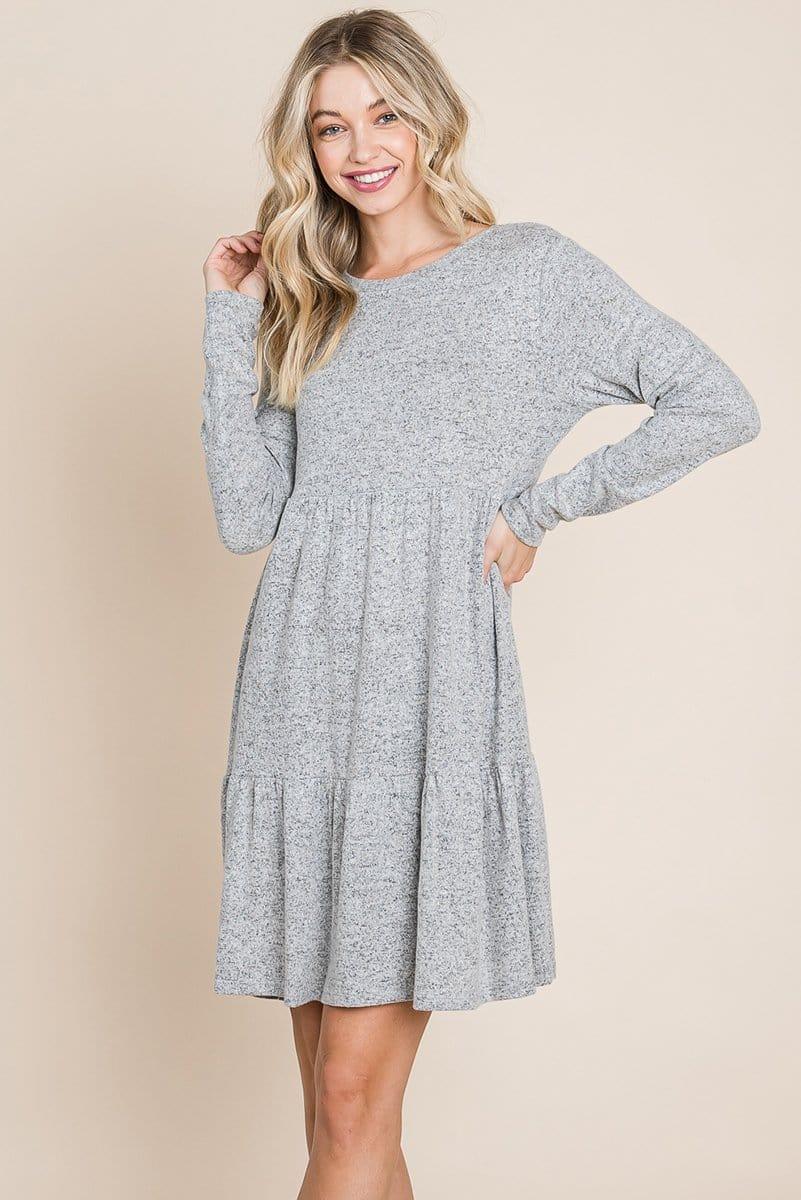 Brushed Hacci Tiered pleated Mini Dress - La Bogota