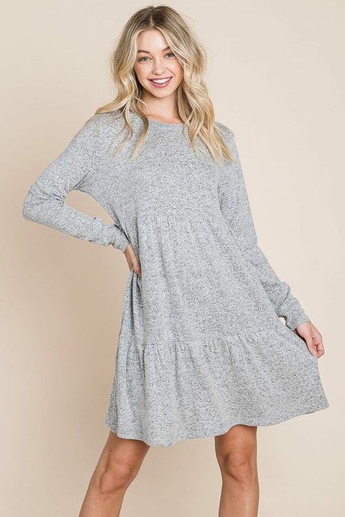 Brushed Hacci Tiered pleated Mini Dress - La Bogota