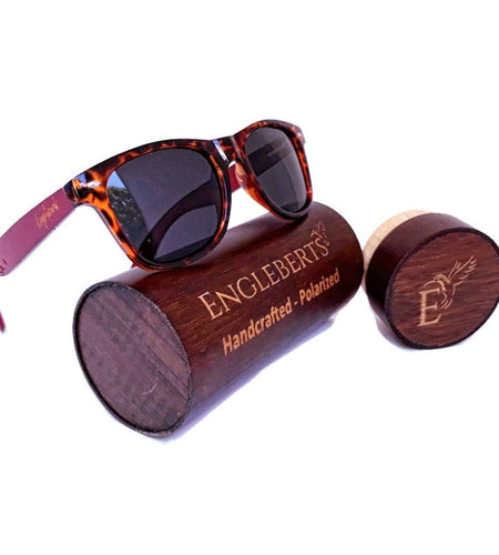 Red Bamboo Tortoise Framed Sunglasses With Wood Case, Artisan Engraved - La Bogota