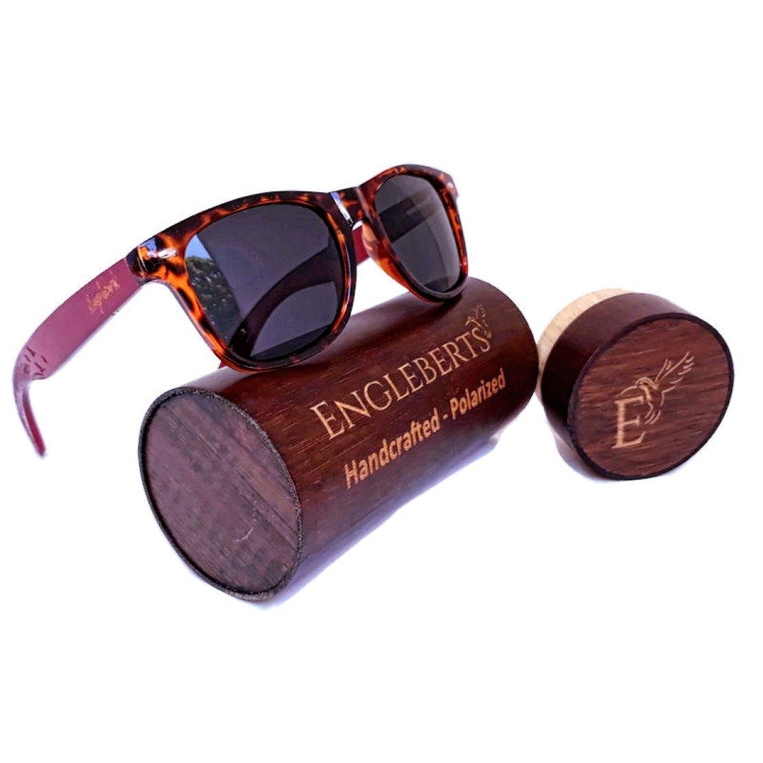 Red Bamboo Tortoise Framed Sunglasses With Wood Case, Artisan Engraved - La Bogota