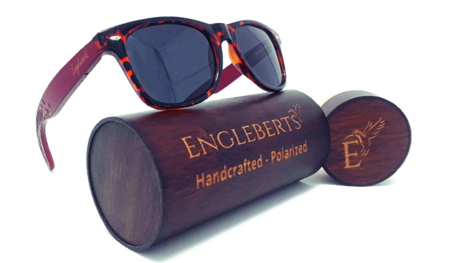Red Bamboo Tortoise Framed Sunglasses With Wood Case, Artisan Engraved - La Bogota