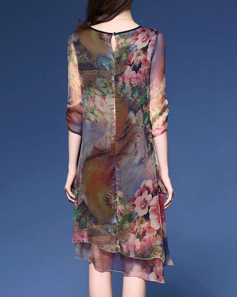Womens Quarter Sleeve Floral Dress - La Bogota