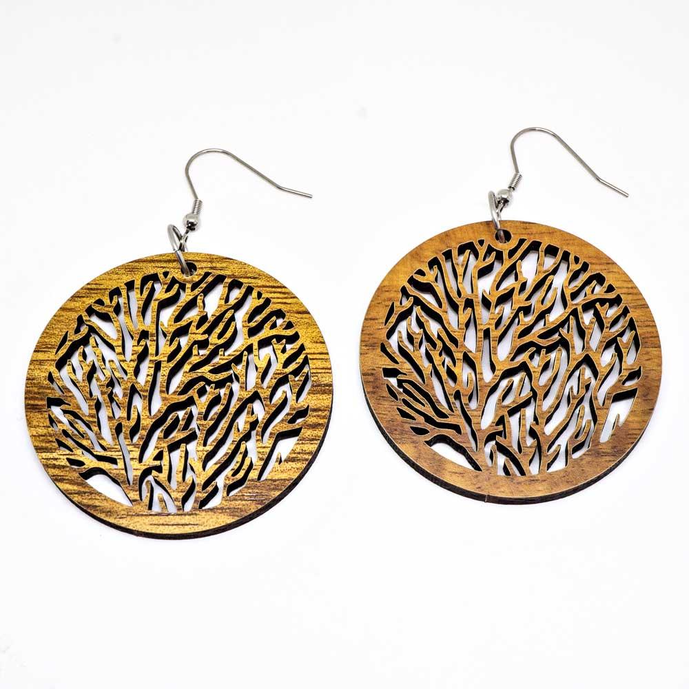Genuine Handmade Koa Wood Tree Of Life Earring Pierce - La Bogota