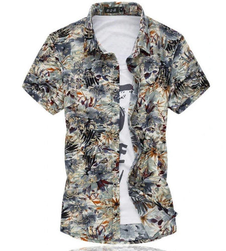 Mens Artistic Print Button Front Short Sleeve Shirt - La Bogota