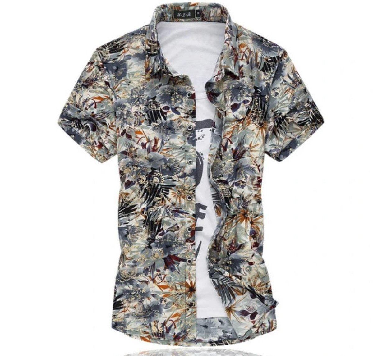 Mens Artistic Print Button Front Short Sleeve Shirt - La Bogota