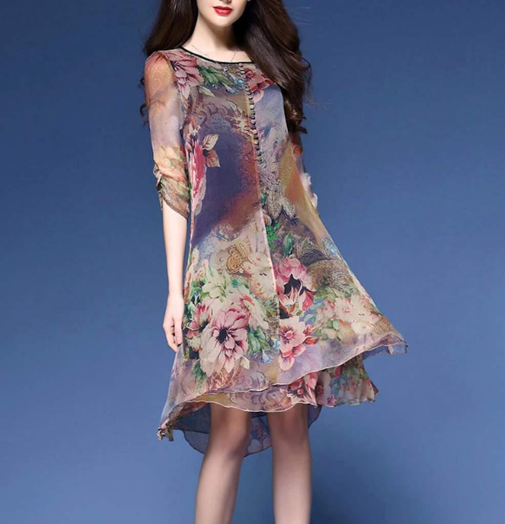 Womens Quarter Sleeve Floral Dress - La Bogota