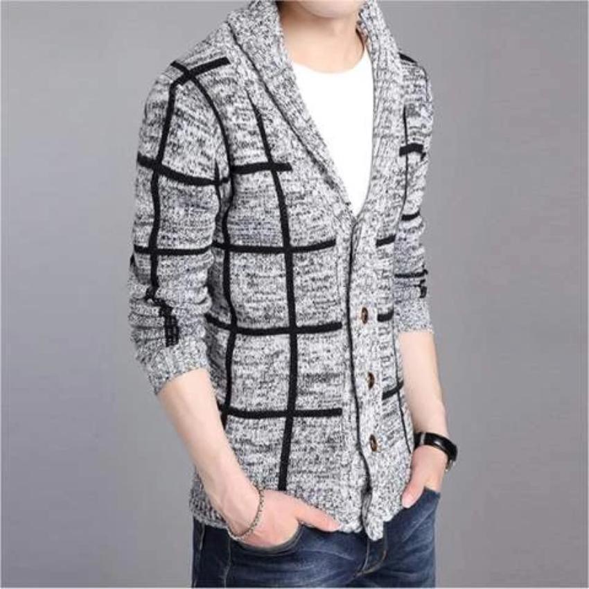 Mens Shawl Collar Gray Cardigan - La Bogota