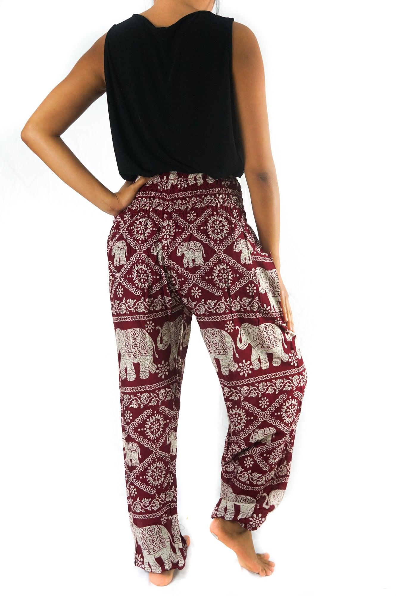 Burgundy ELEPHANT Pants Women Boho Pants Hippie Pants Yoga - La Bogota