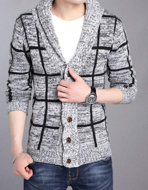 Load image into Gallery viewer, Mens Shawl Collar Gray Cardigan - La Bogota
