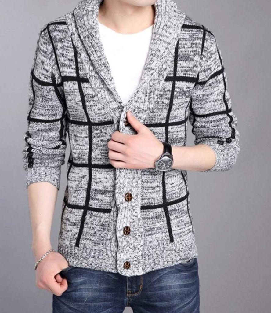 Mens Shawl Collar Gray Cardigan - La Bogota