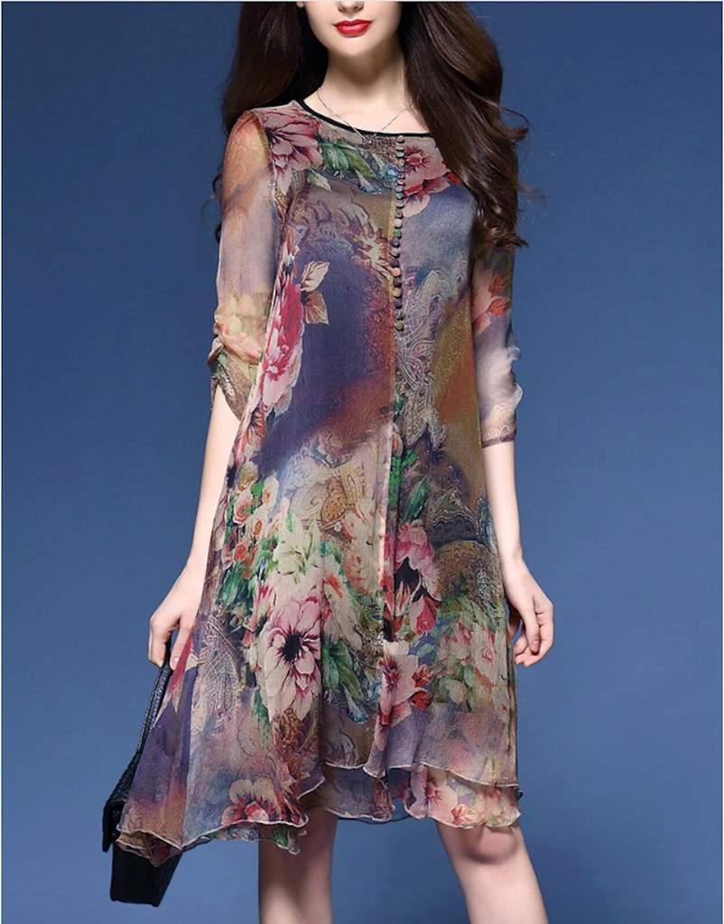 Womens Quarter Sleeve Floral Dress - La Bogota