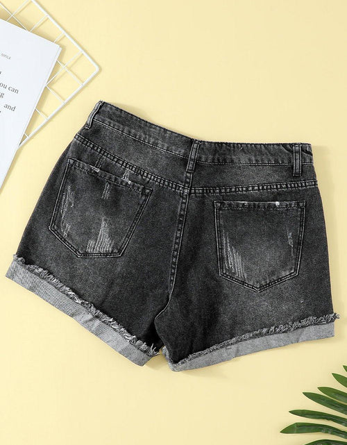 Load image into Gallery viewer, Women&#39;s Distressed Ripped Rolled Hem Blue Denim Shorts - La Bogota
