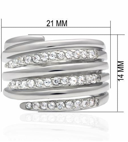 LO2075 - Rhodium Brass Ring with AAA Grade CZ  in Clear - La Bogota