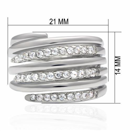 LO2075 - Rhodium Brass Ring with AAA Grade CZ  in Clear - La Bogota