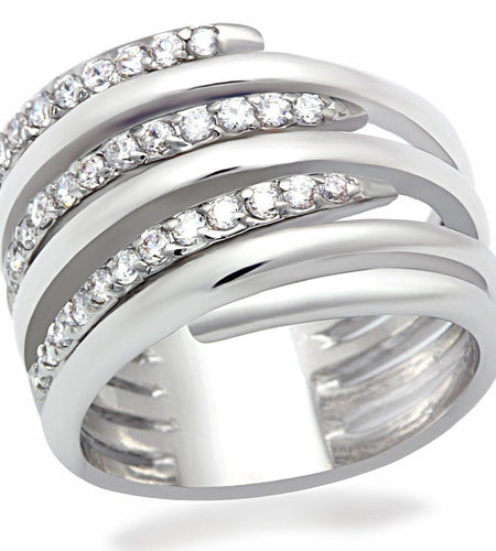 LO2075 - Rhodium Brass Ring with AAA Grade CZ  in Clear - La Bogota
