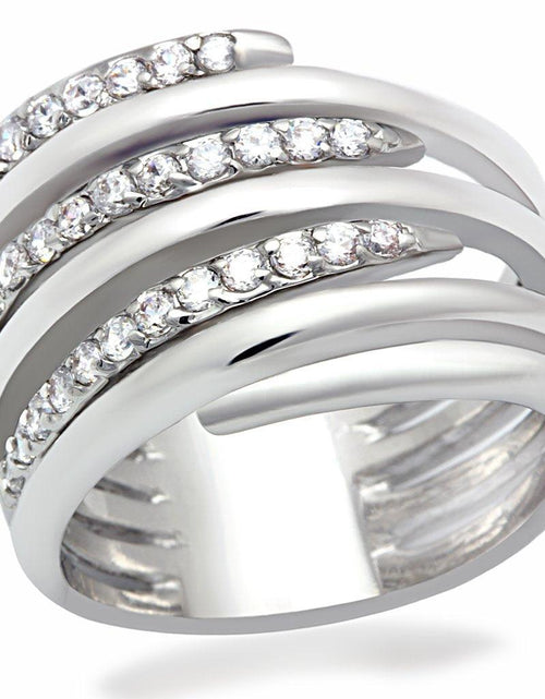 Load image into Gallery viewer, LO2075 - Rhodium Brass Ring with AAA Grade CZ  in Clear - La Bogota

