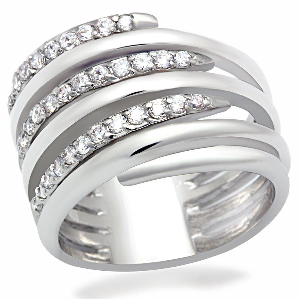 LO2075 - Rhodium Brass Ring with AAA Grade CZ  in Clear - La Bogota
