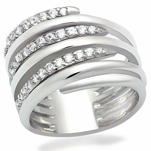 LO2075 - Rhodium Brass Ring with AAA Grade CZ  in Clear - La Bogota