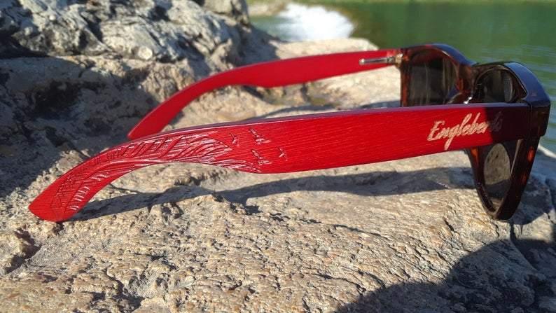 Red Bamboo Tortoise Framed Sunglasses With Wood Case, Artisan Engraved - La Bogota